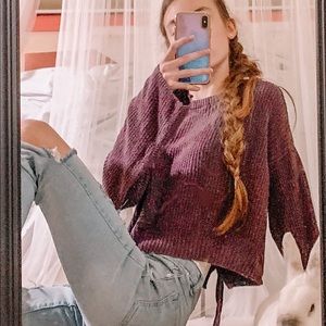 Purple Knit Sweater With Bow In Back Decals